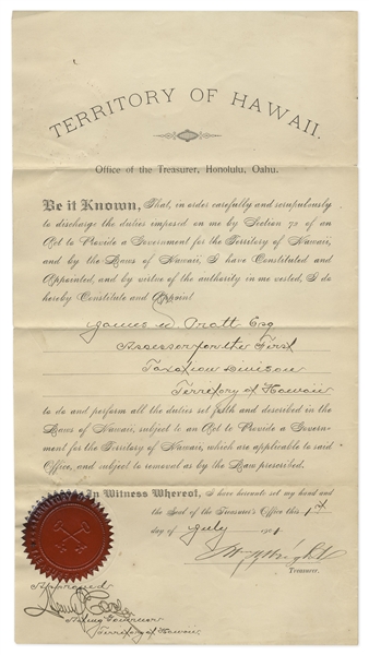 Hawaiian Document From 1901 Signed by Henry Cooper as Acting Governor of the Territory of Hawaii